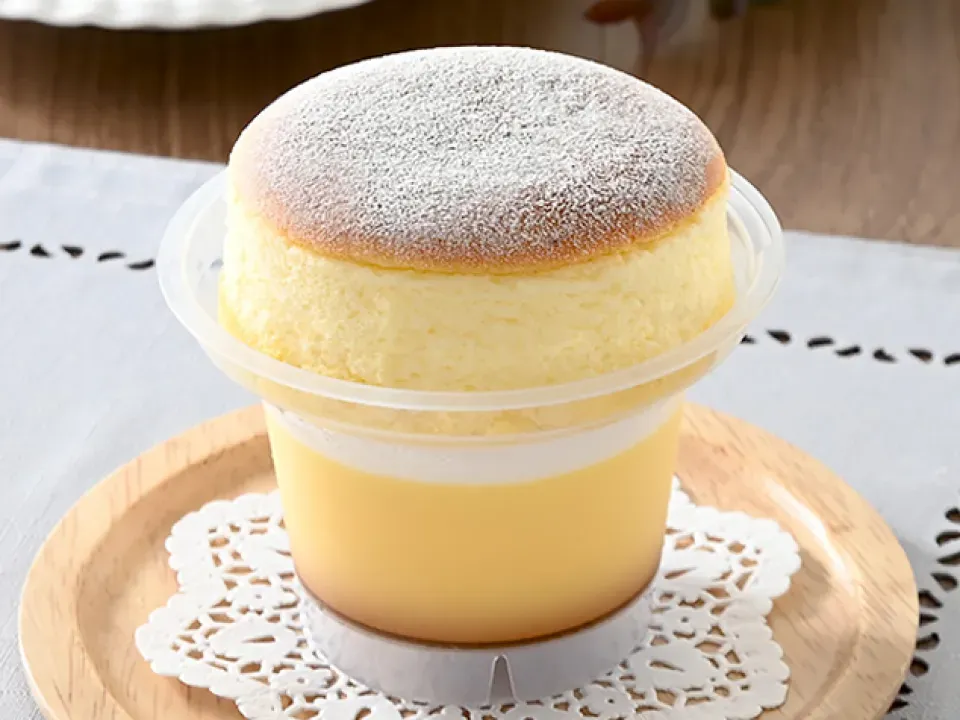 Soft cake-style dessert served in a plastic cup