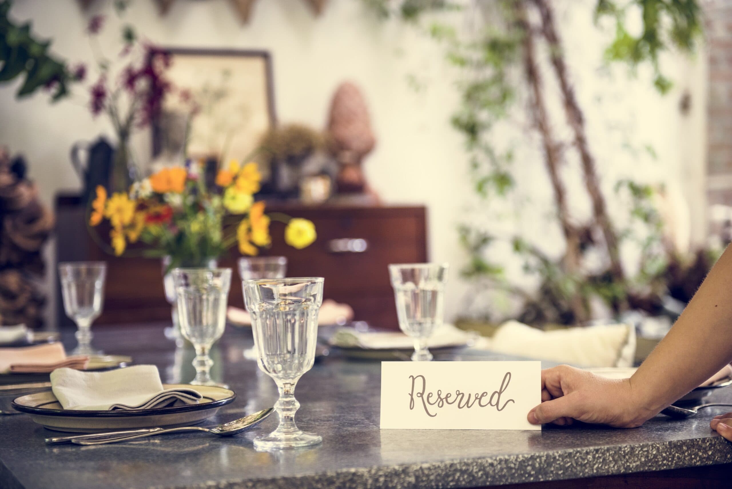 Reserved table prepared for restaurant guests